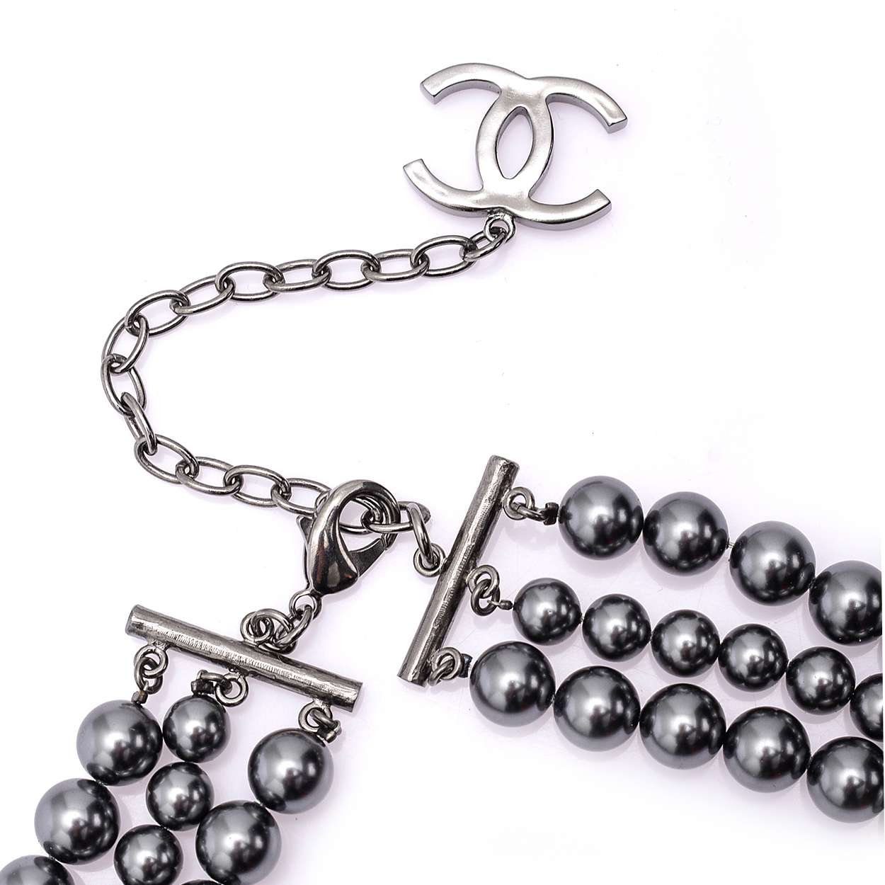 Chanel - Gunmetal Grey Pearl Triple Choker Necklace